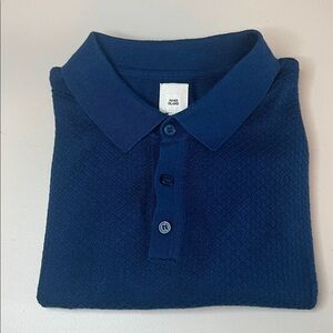River Island Fitted Textured Polo Blue Size Large